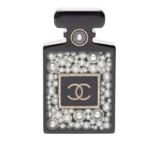 CHANEL Authentic Black Logo Brooch